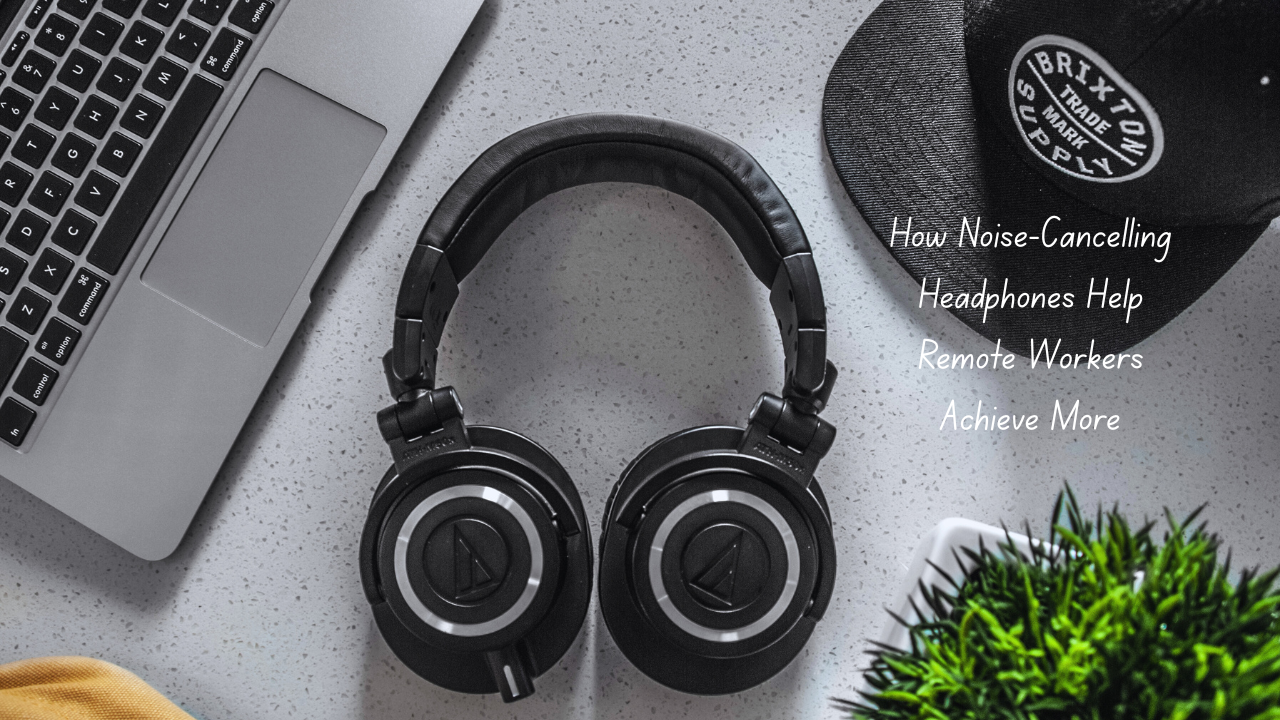 Black headphones on a desk