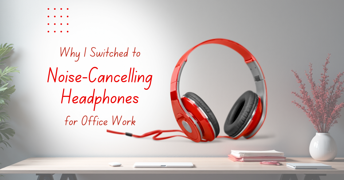 Depiction of noise-cancelling headphones Depiction of noise-cancelling headphones, highlighting their role in creating a quieter, more productive office environment.