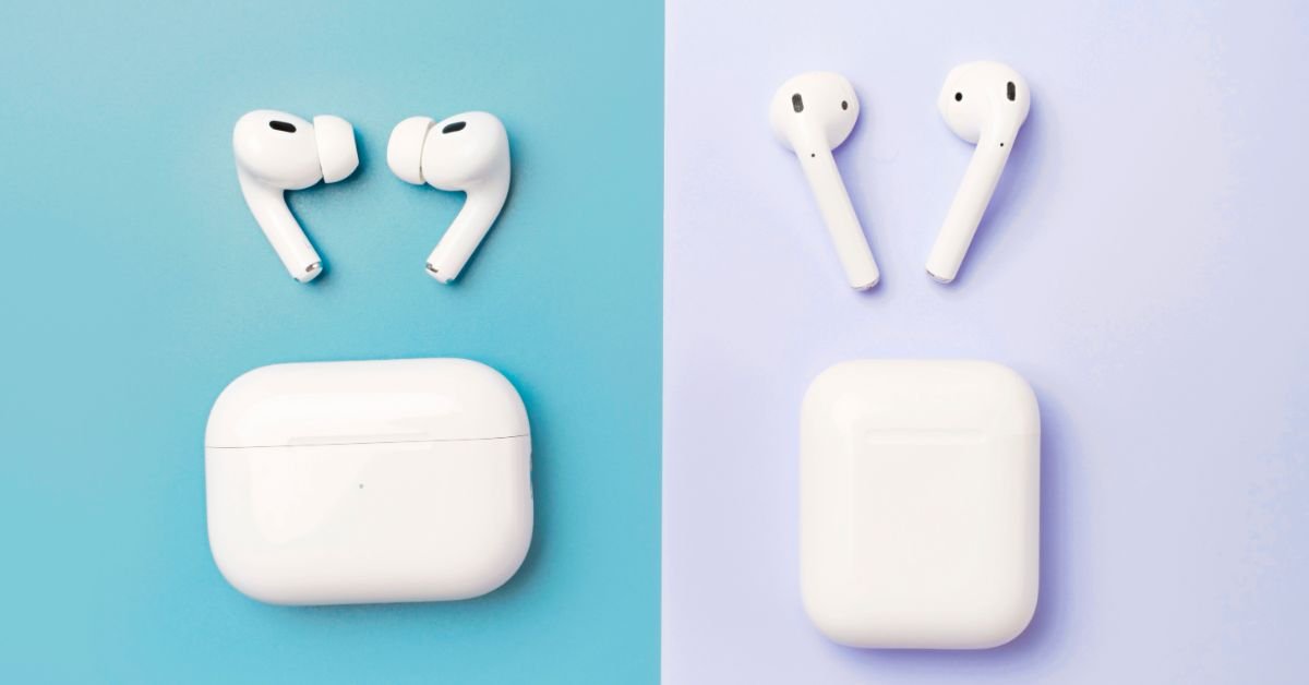 Two wireless earbuds and cases are displayed on a blue and white surface Two wireless earbuds and cases are displayed on a blue and white surface, highlighting their sleek design against contrasting colours.